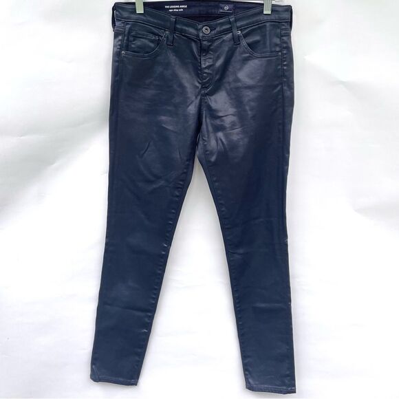 Adriano Goldschmied Farrah Navy Blue Leatherette Ankle Jeans Size 28R Dark Wash - Picture 2 of 10